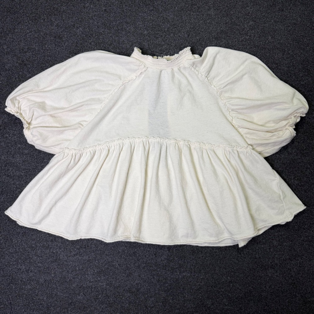 Urban Outfitters Babydoll Top Womens Small Cream Coquette Puff Sleeve Open Back